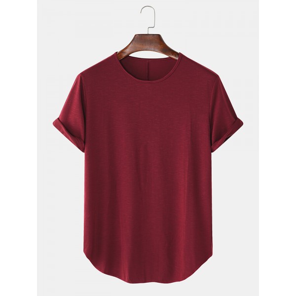 Solid Color Round Neck Short Sleeve Casual T-Shirts 