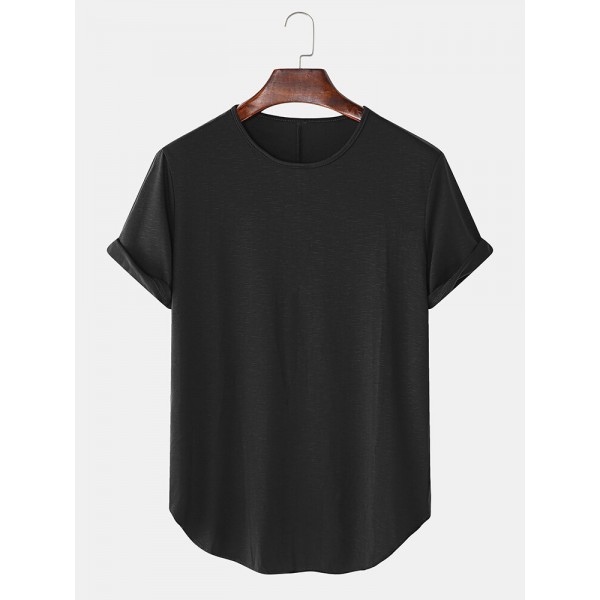 Solid Color Round Neck Short Sleeve Casual T-Shirts 