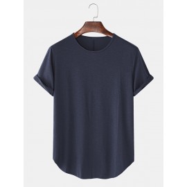 Solid Color Round Neck Short Sleeve Casual T-Shirts