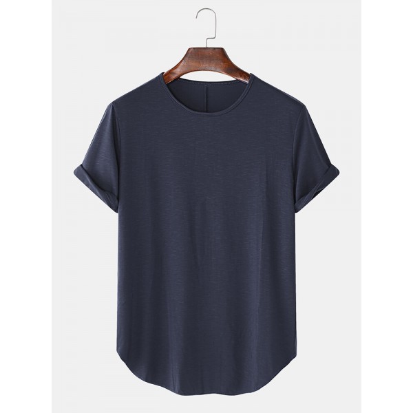 Solid Color Round Neck Short Sleeve Casual T-Shirts 