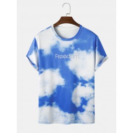 Mens Freedom Cloud Sky Print Short Sleeve Blue T-Shirts