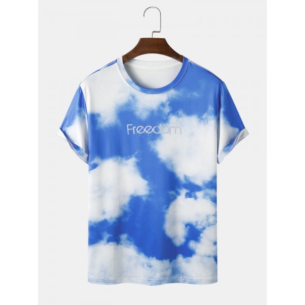 Mens Freedom Cloud Sky Print Short Sleeve Blue T-Shirts 