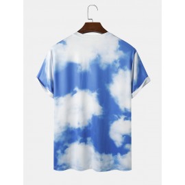 Mens Freedom Cloud Sky Print Short Sleeve Blue T-Shirts