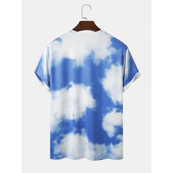 Mens Freedom Cloud Sky Print Short Sleeve Blue T-Shirts 