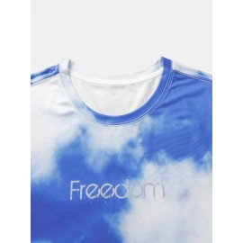 Mens Freedom Cloud Sky Print Short Sleeve Blue T-Shirts