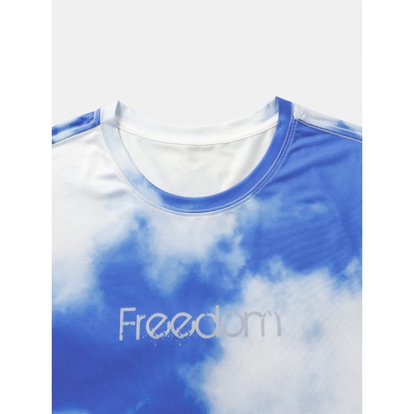 Mens Freedom Cloud Sky Print Short Sleeve Blue T-Shirts 