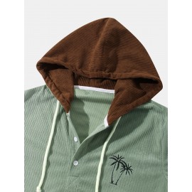 Mens Corduroy Coconut Tree Pattern Hooded Drawstring T-Shirts