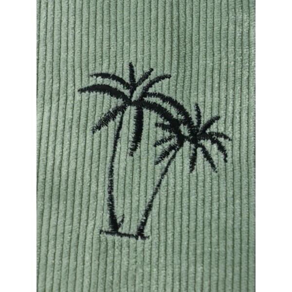 Mens Corduroy Coconut Tree Pattern Hooded Drawstring T-Shirts 