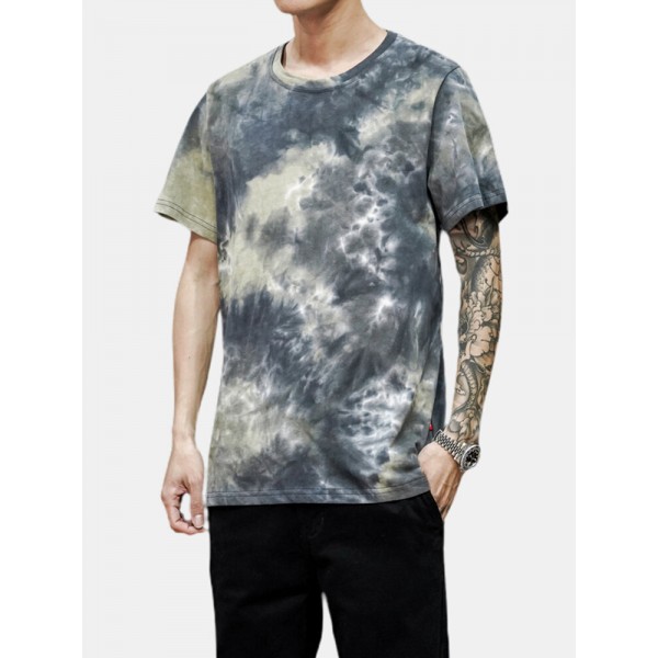 Tie-Dye Cotton Mens Short Sleeve Breathable T-Shirts 