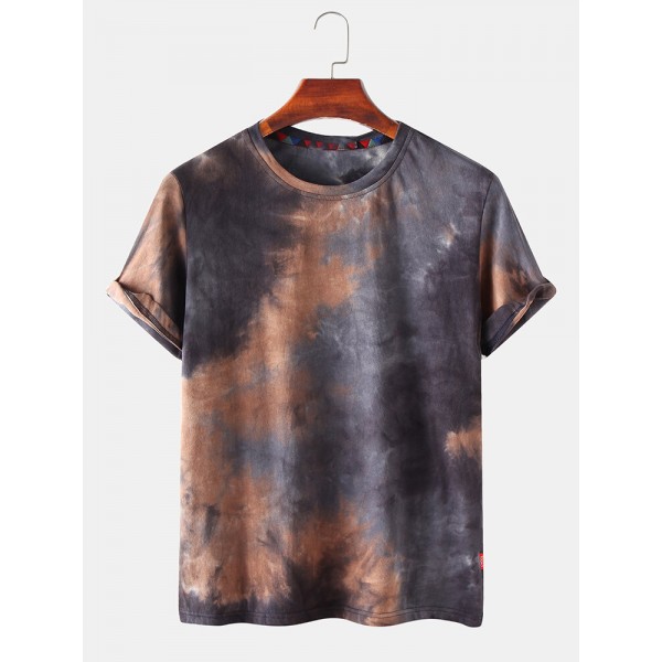 Tie-Dye Cotton Mens Short Sleeve Breathable T-Shirts 