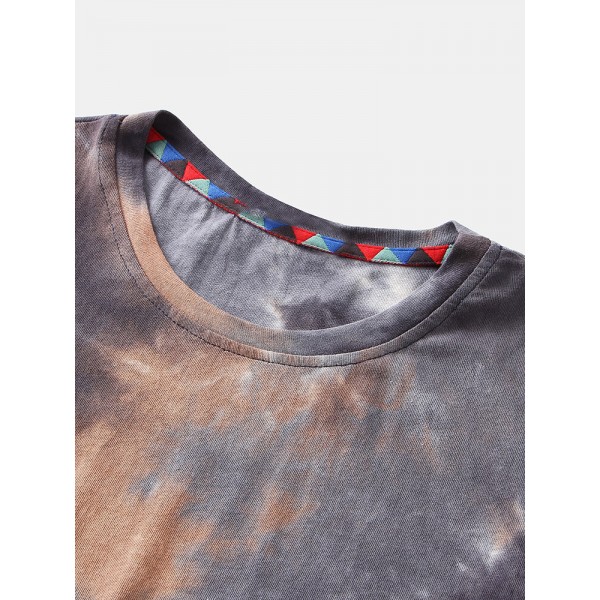 Tie-Dye Cotton Mens Short Sleeve Breathable T-Shirts 