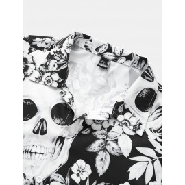 Mens Head Halloween Floral Short Sleeve Shirt