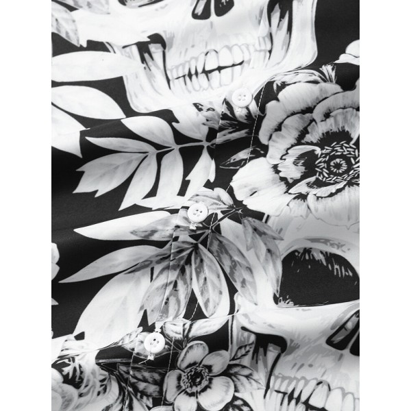 Mens Head Halloween Floral Short Sleeve Shirt 