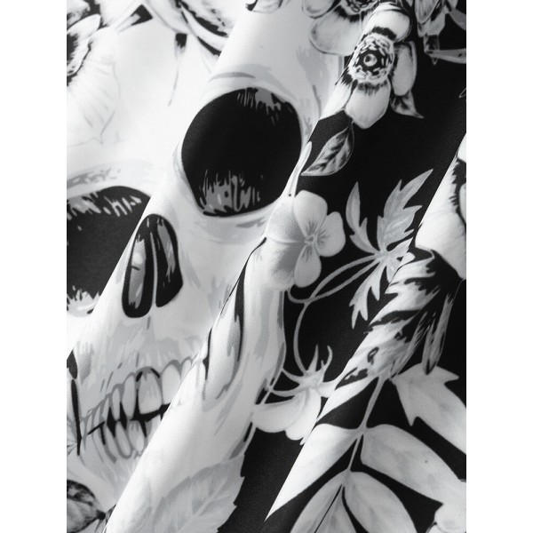 Mens Head Halloween Floral Short Sleeve Shirt 