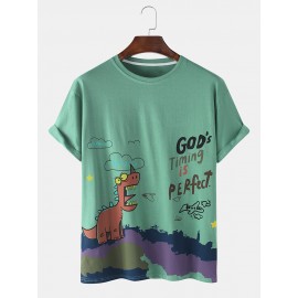 Mens Casual Dinasour Cartoon Letter Print Short Sleeve T-Shirts