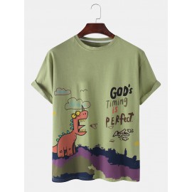 Mens Casual Dinasour Cartoon Letter Print Short Sleeve T-Shirts