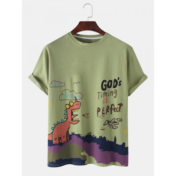 Mens Casual Dinasour Cartoon Letter Print Short Sleeve T-Shirts 