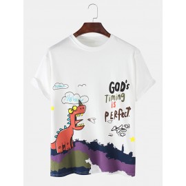 Mens Casual Dinasour Cartoon Letter Print Short Sleeve T-Shirts