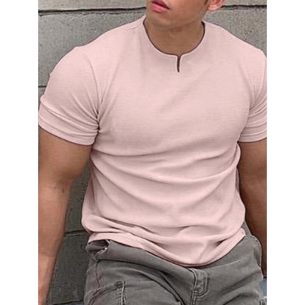 Mens Plain Small V Round Neck Workout Summer Casual T-Shirt 