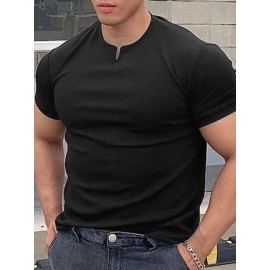 Mens Plain Small V Round Neck Workout Summer Casual T-Shirt