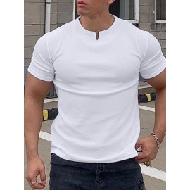 Mens Plain Small V Round Neck Workout Summer Casual T-Shirt