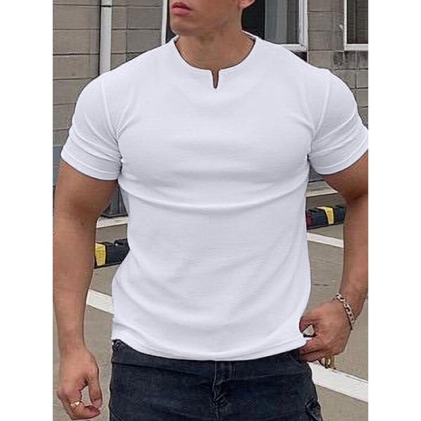 Mens Plain Small V Round Neck Workout Summer Casual T-Shirt 