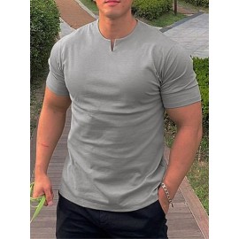 Mens Plain Small V Round Neck Workout Summer Casual T-Shirt