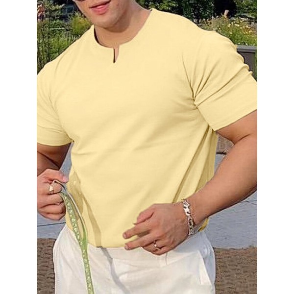 Mens Plain Small V Round Neck Workout Summer Casual T-Shirt 