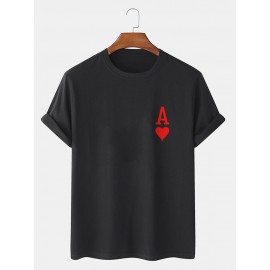 Mens Ace Of Hearts Poker Print 100% Cotton Short Sleeve T-Shirts