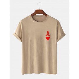 Mens Ace Of Hearts Poker Print 100% Cotton Short Sleeve T-Shirts