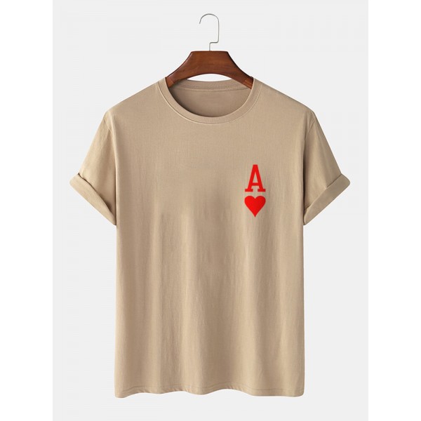 Mens Ace Of Hearts Poker Print 100% Cotton Short Sleeve T-Shirts 