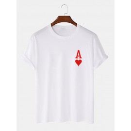 Mens Ace Of Hearts Poker Print 100% Cotton Short Sleeve T-Shirts