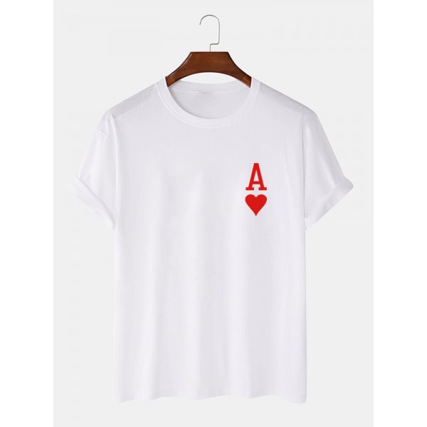 Mens Ace Of Hearts Poker Print 100% Cotton Short Sleeve T-Shirts 