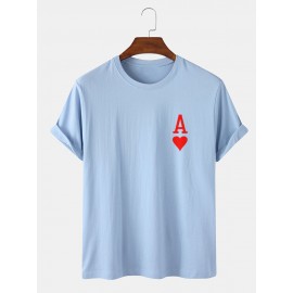 Mens Ace Of Hearts Poker Print 100% Cotton Short Sleeve T-Shirts