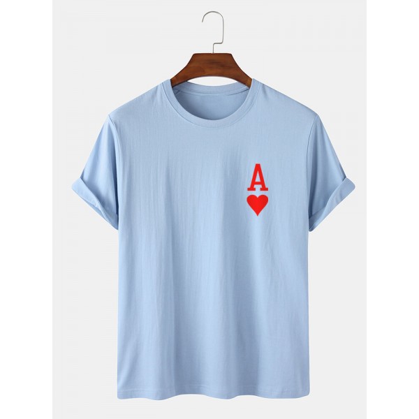 Mens Ace Of Hearts Poker Print 100% Cotton Short Sleeve T-Shirts 