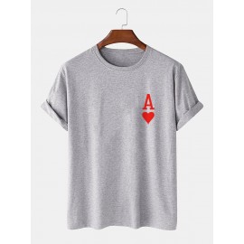 Mens Ace Of Hearts Poker Print 100% Cotton Short Sleeve T-Shirts