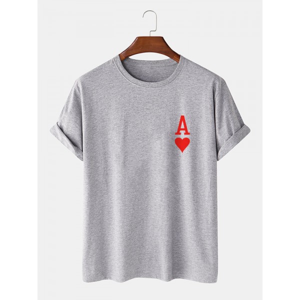 Mens Ace Of Hearts Poker Print 100% Cotton Short Sleeve T-Shirts 