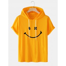 Mens Smile Pattern Short Sleeve Preppy Hooded T-Shirt