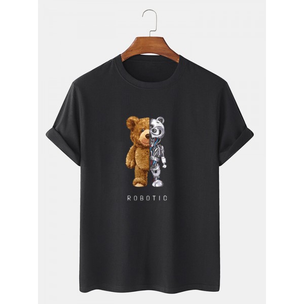 Mens 100% Cotton Bear Graphics Short Sleeve T-Shirt 