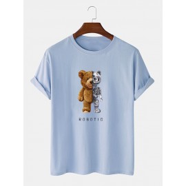 Mens 100% Cotton Bear Graphics Short Sleeve T-Shirt