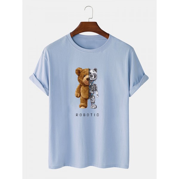 Mens 100% Cotton Bear Graphics Short Sleeve T-Shirt 