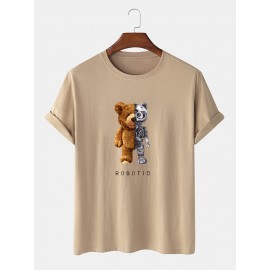 Mens 100% Cotton Bear Graphics Short Sleeve T-Shirt