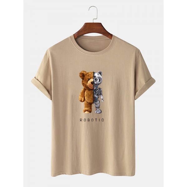 Mens 100% Cotton Bear Graphics Short Sleeve T-Shirt 