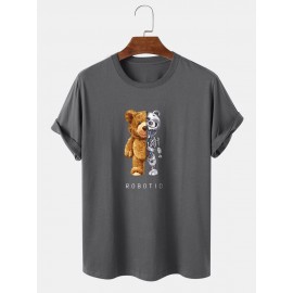 Mens 100% Cotton Bear Graphics Short Sleeve T-Shirt