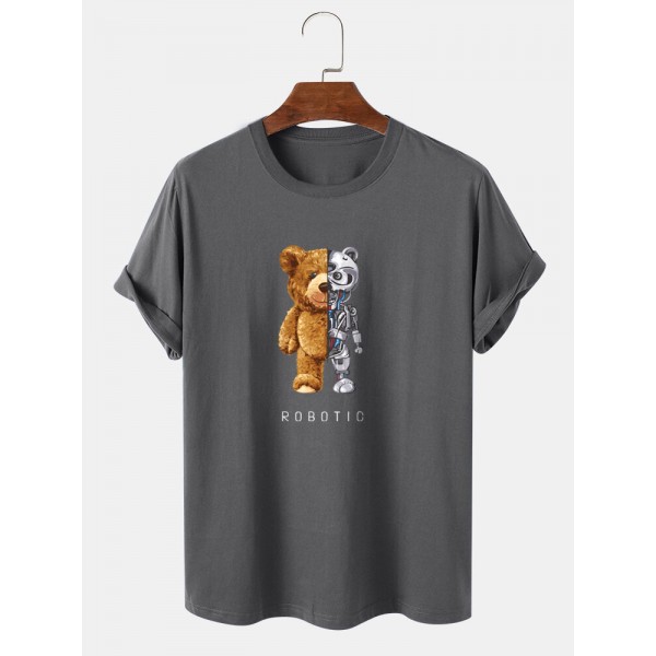 Mens 100% Cotton Bear Graphics Short Sleeve T-Shirt 