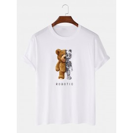 Mens 100% Cotton Bear Graphics Short Sleeve T-Shirt