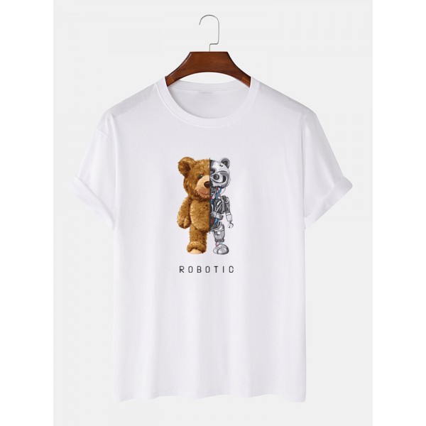 Mens 100% Cotton Bear Graphics Short Sleeve T-Shirt 