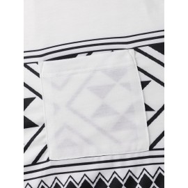 Men Tribal Print Chest Pocket Crew Neck Soft Short Sleeve Casual T-shirts