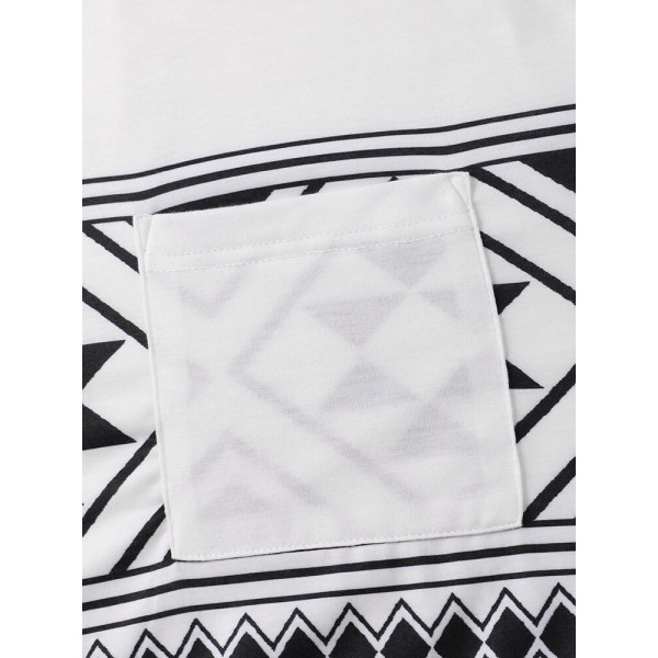 Men Tribal Print Chest Pocket Crew Neck Soft Short Sleeve Casual T-shirts 