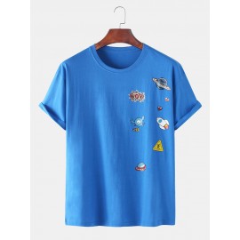 Cotton Funny Cartoon Rocket Print Loose Round Neck Short Sleeve T-Shirts